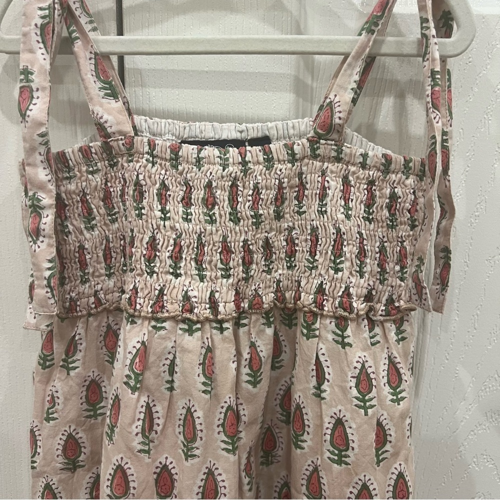 Madison Mathews Block Print Smocked Dress Cotton Pink Green Baby XS 18-24 Months - Picture 4 of 7